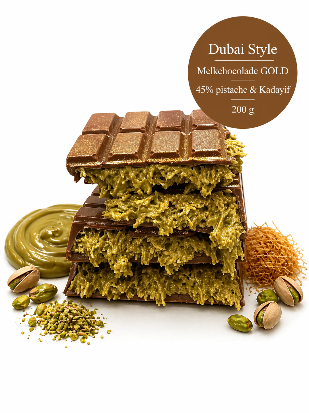 Dubai Pistachio Chocolate Bar Gold - 200 grams