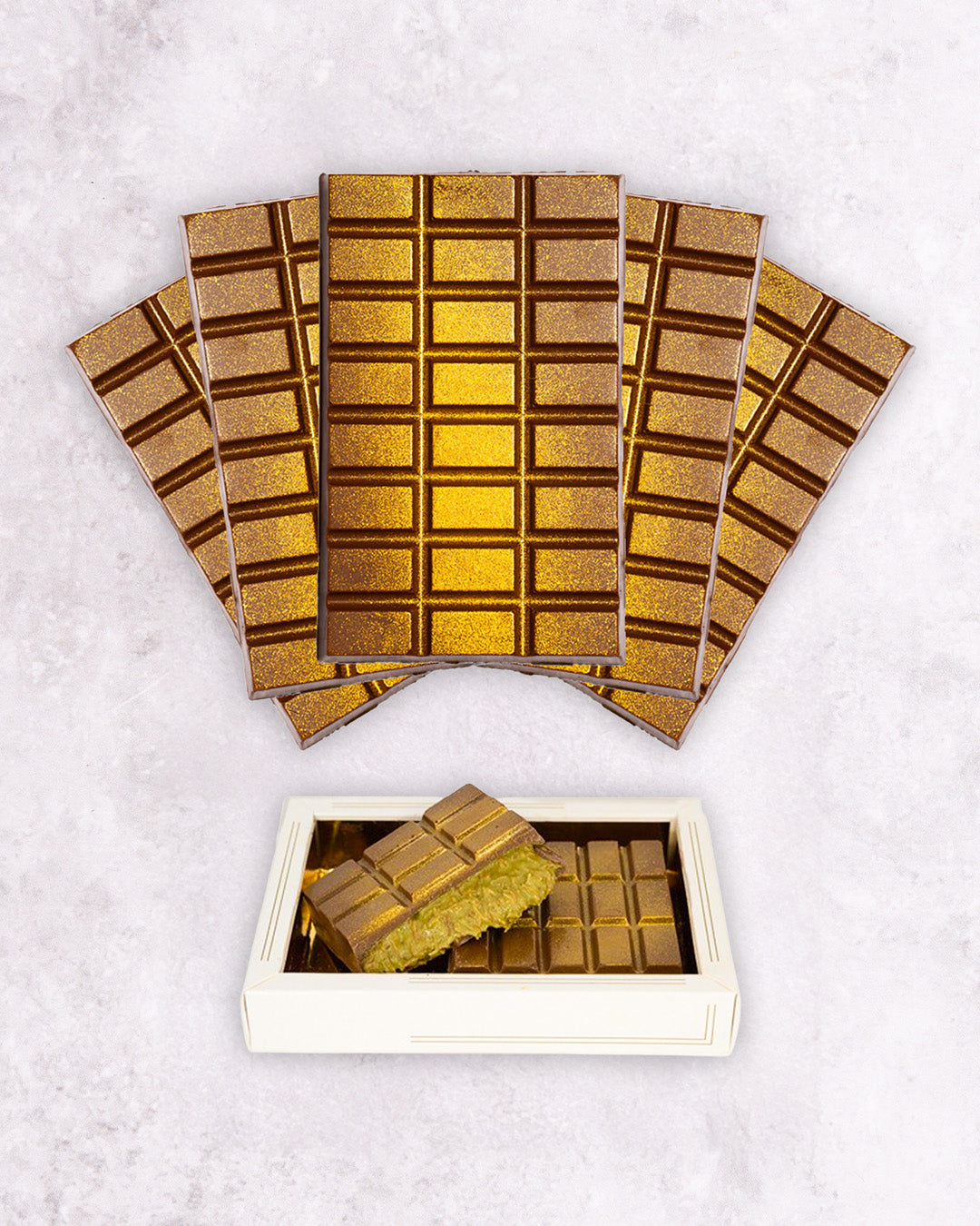 Dubai chocolade - 45% Pistache en Kadayif vulling - 200 gram - Gold - 5 stuks